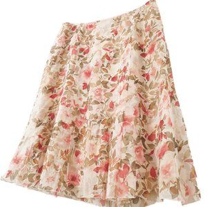Vintage Pure Silk Chiffon Floral Skirt - Knee Length Skirt - Flowy Summer Skirt
